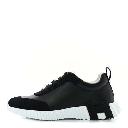 Hermes Goatskin Suede Goatskin Bouncing Sneakers 39.5 Black White 1 of 8