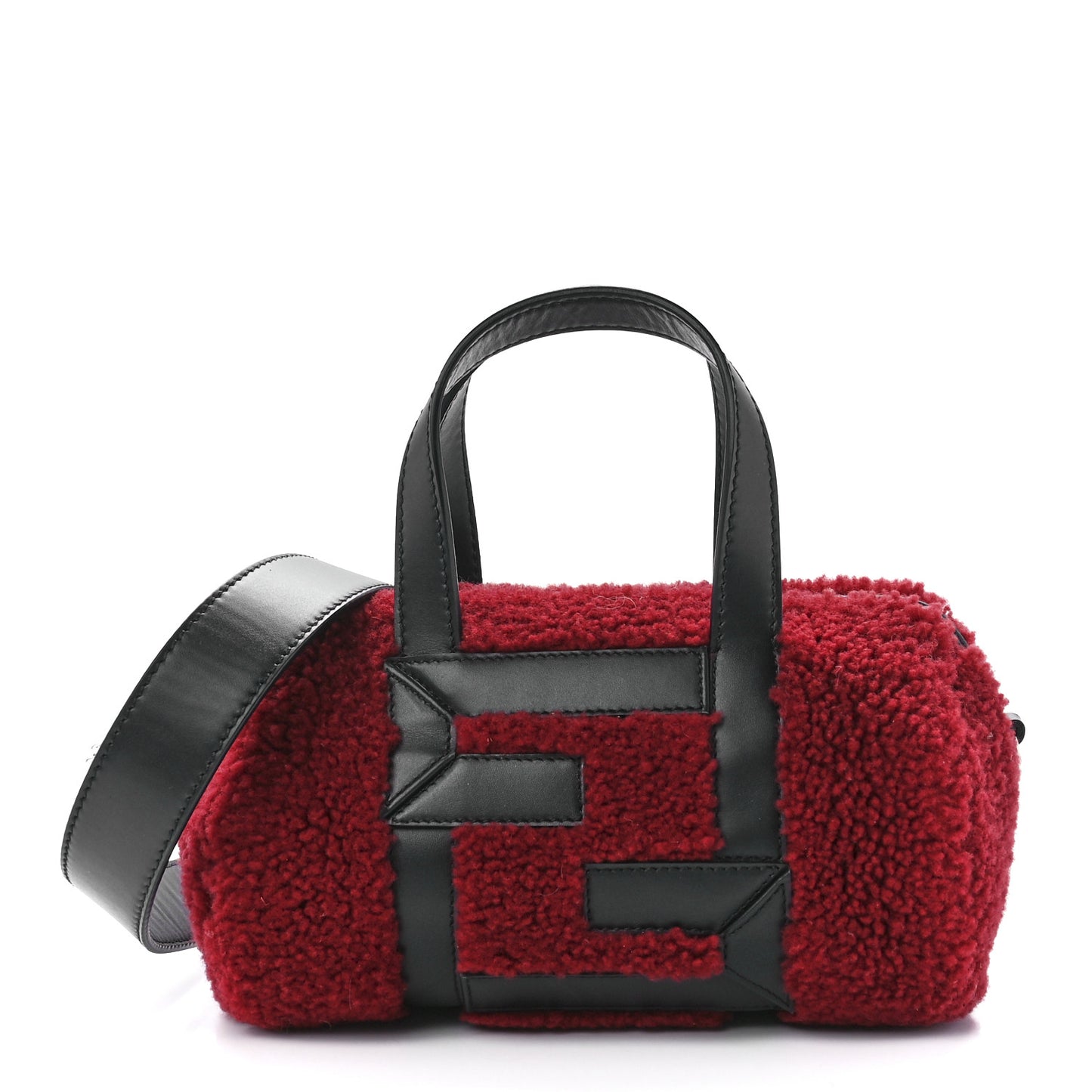 Sheepskin Vitello Mini O'Lock Bowling Bag Burgundy Black