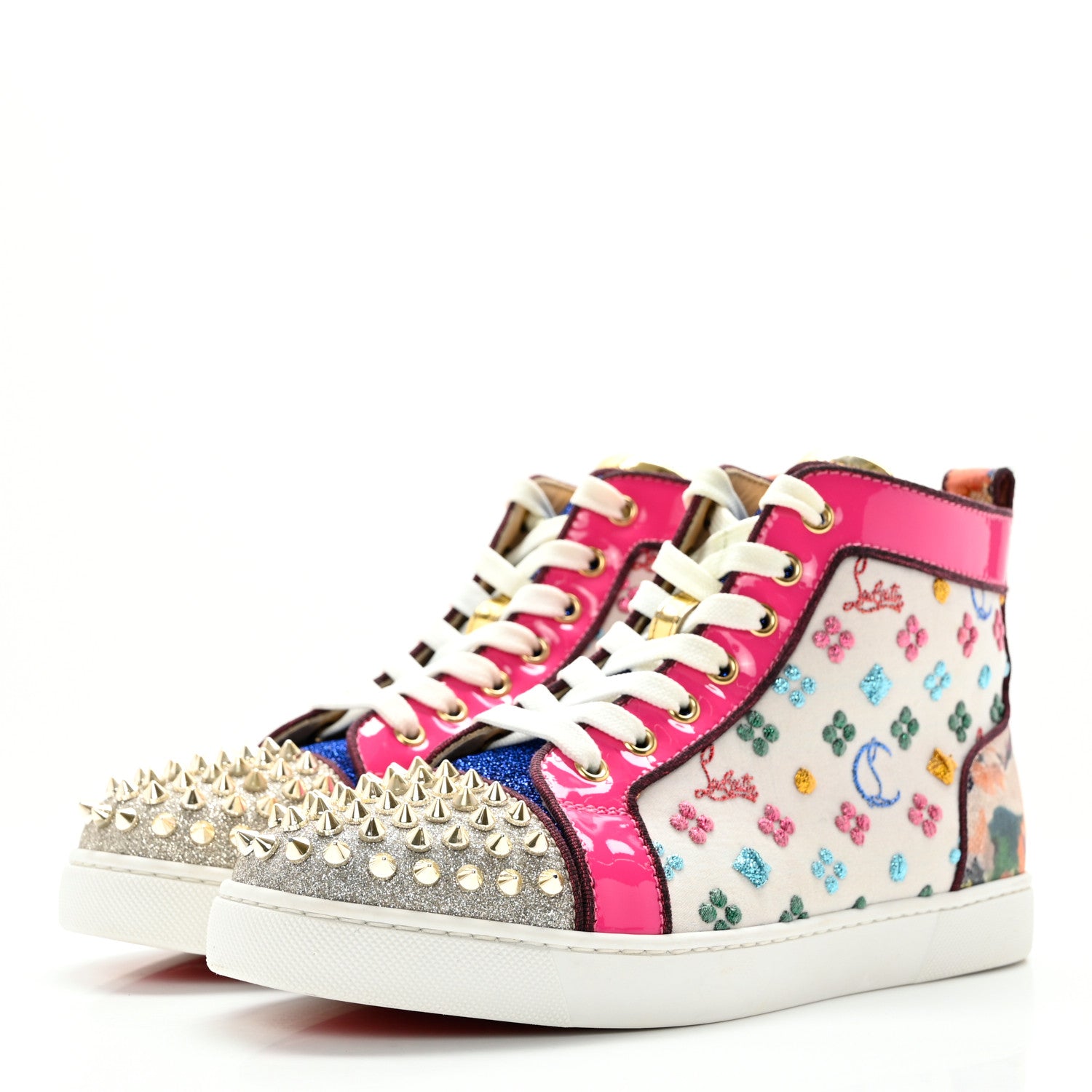 Christian Louboutin Calfskin Louis Spikes Flat Sneakers 38 Multicolor 3 of 16