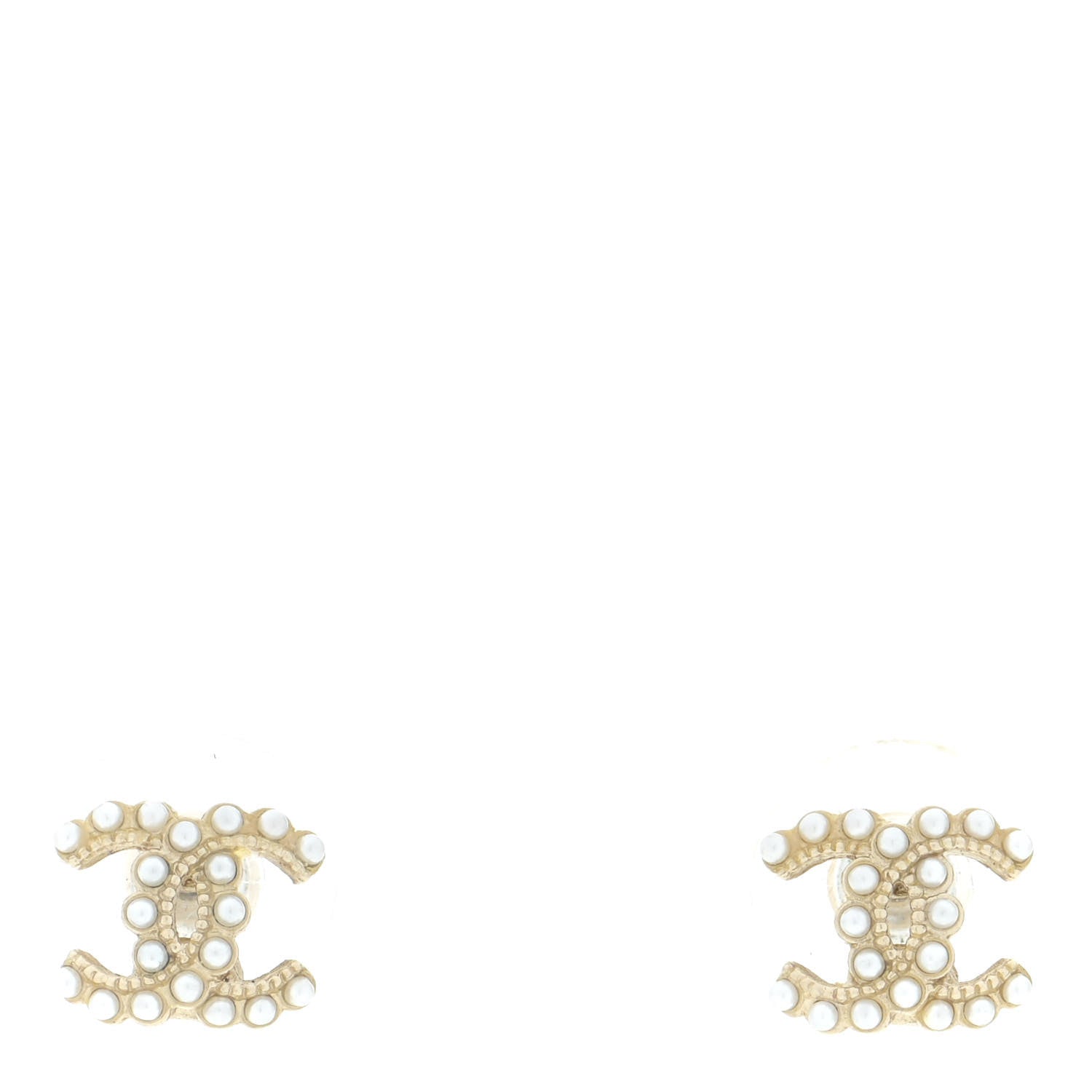 Chanel Pearl Crystal CC Stud Earrings Gold 1 of 5