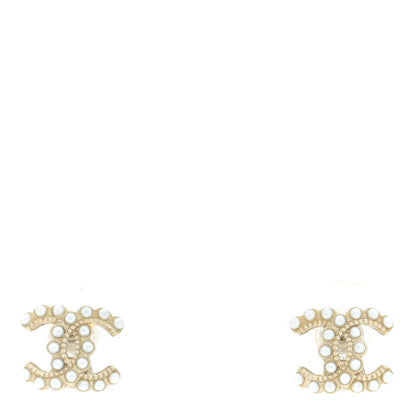Chanel Pearl Crystal CC Stud Earrings Gold 1 of 5