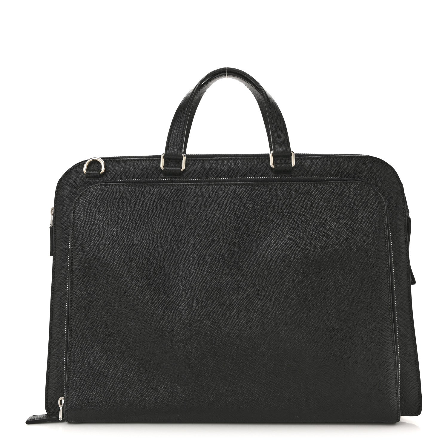 Prada Saffiano Cuir Front Zip Pocket Briefcase Black 1791718