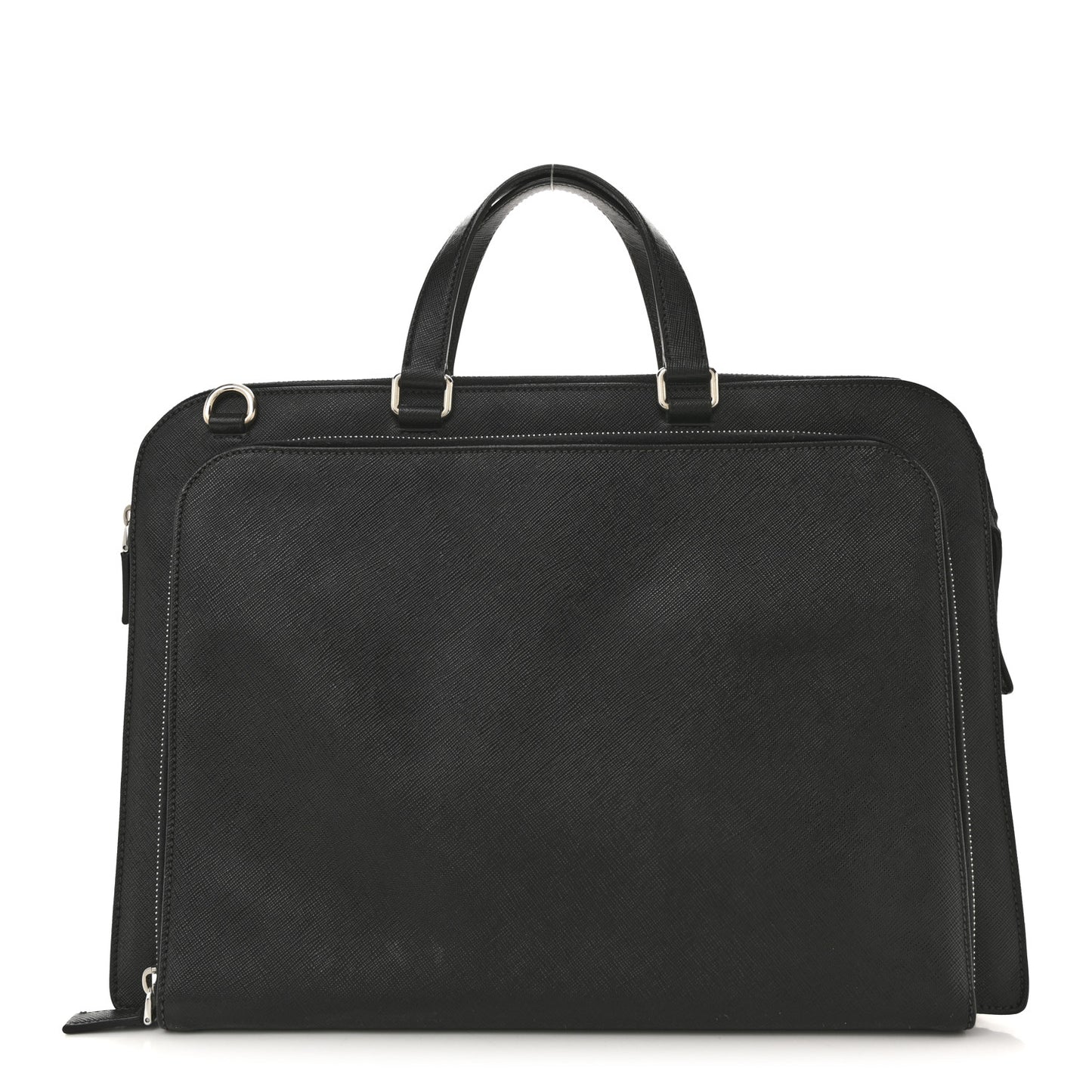 Saffiano Cuir Front Zip Pocket Briefcase Black
