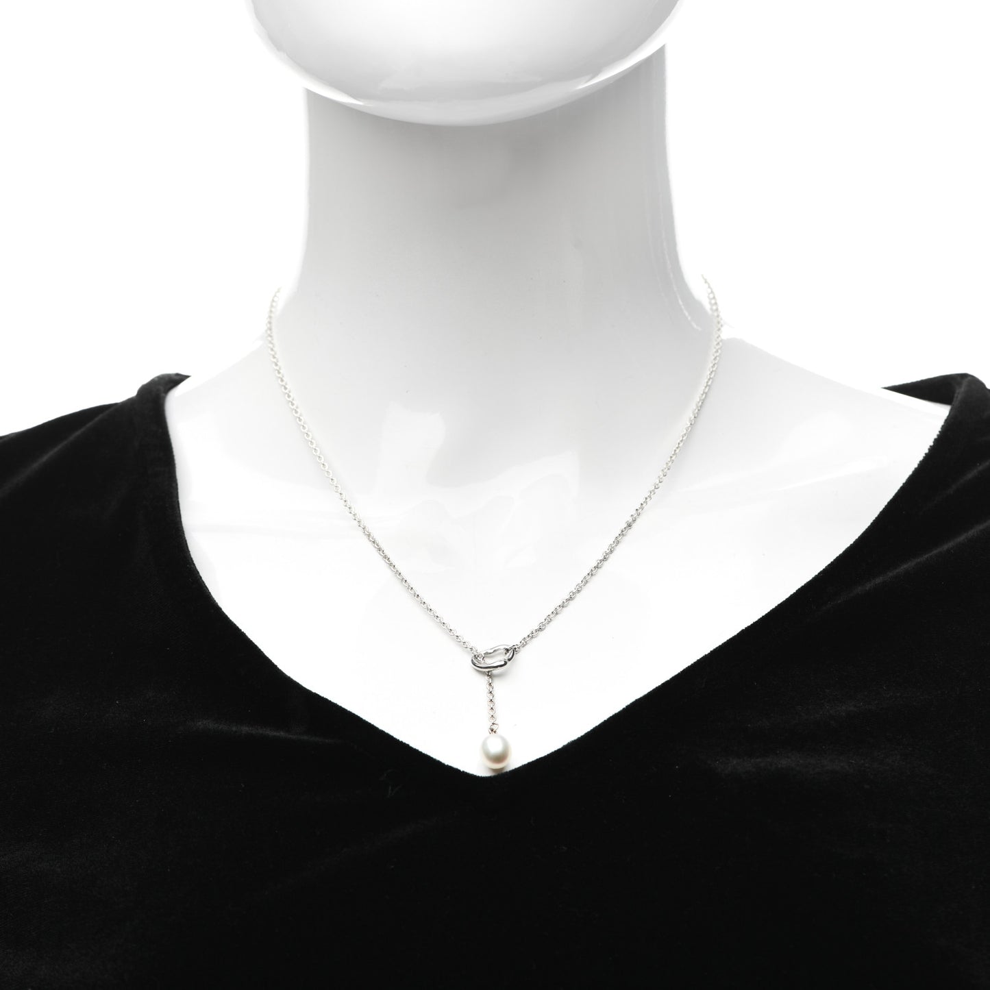 Sterling Silver Pearl 8-8.5mm Elsa Peretti Open Heart Lariat Necklace