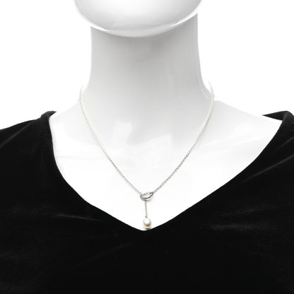 Tiffany Sterling Silver Pearl 8-8.5mm Elsa Peretti Open Heart Lariat Necklace 2 of 7