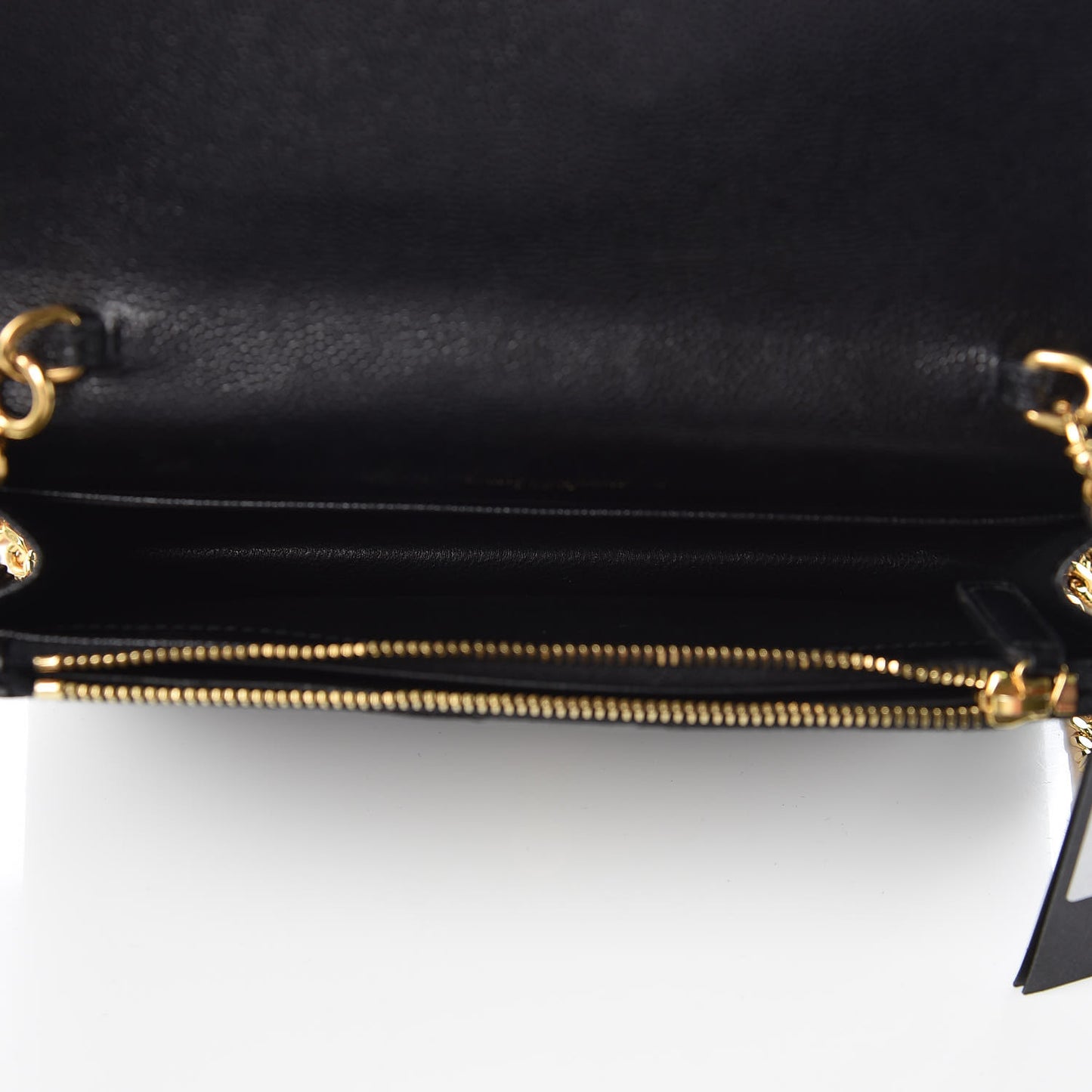 Grain De Poudre Matelasse Chevron Monogram Envelope Chain Wallet Black