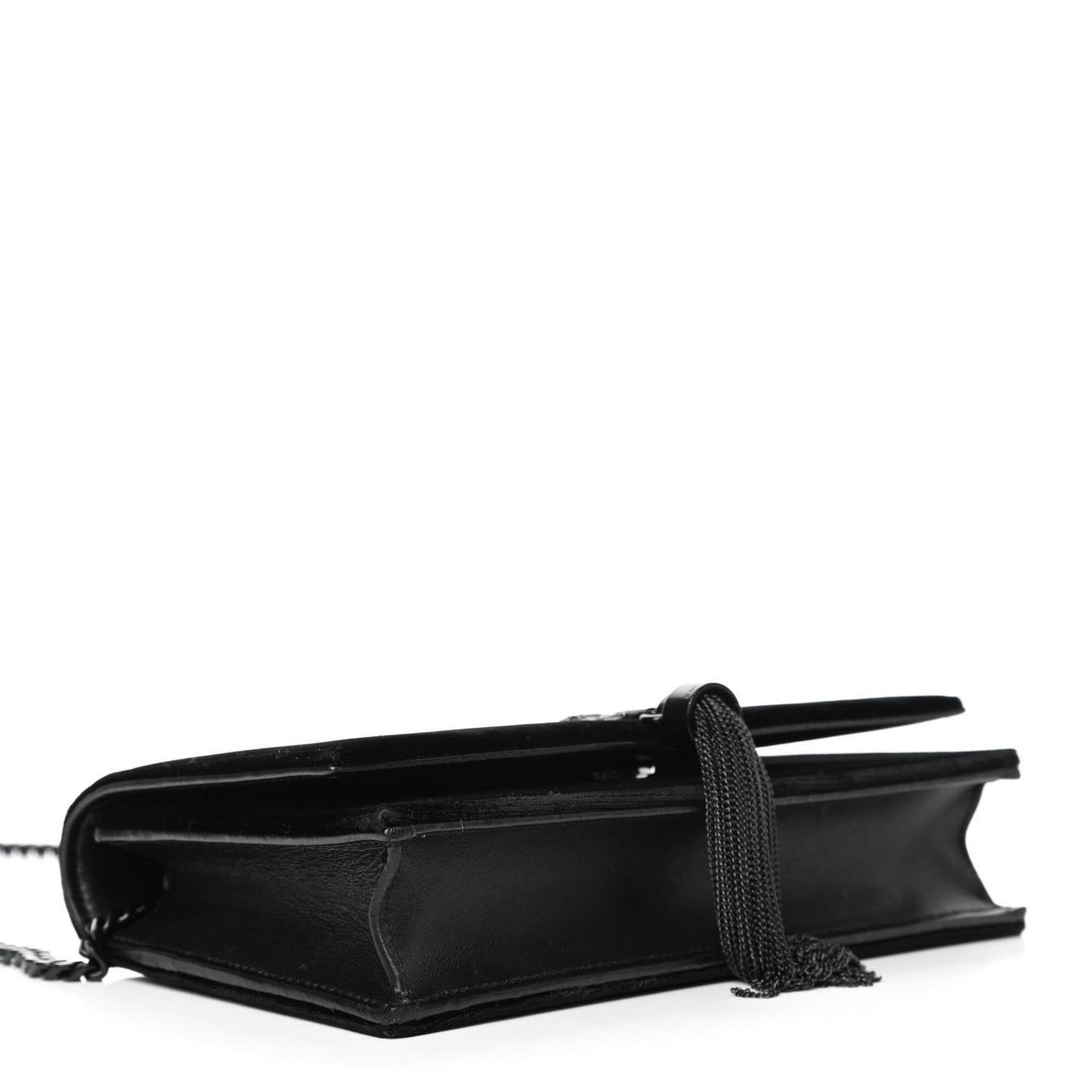 Velvet Crystal Monogram Kate Tassel Chain Wallet Black