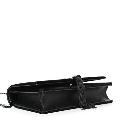 Saint Laurent Velvet Crystal Monogram Kate Tassel Chain Wallet Black 3 of 4