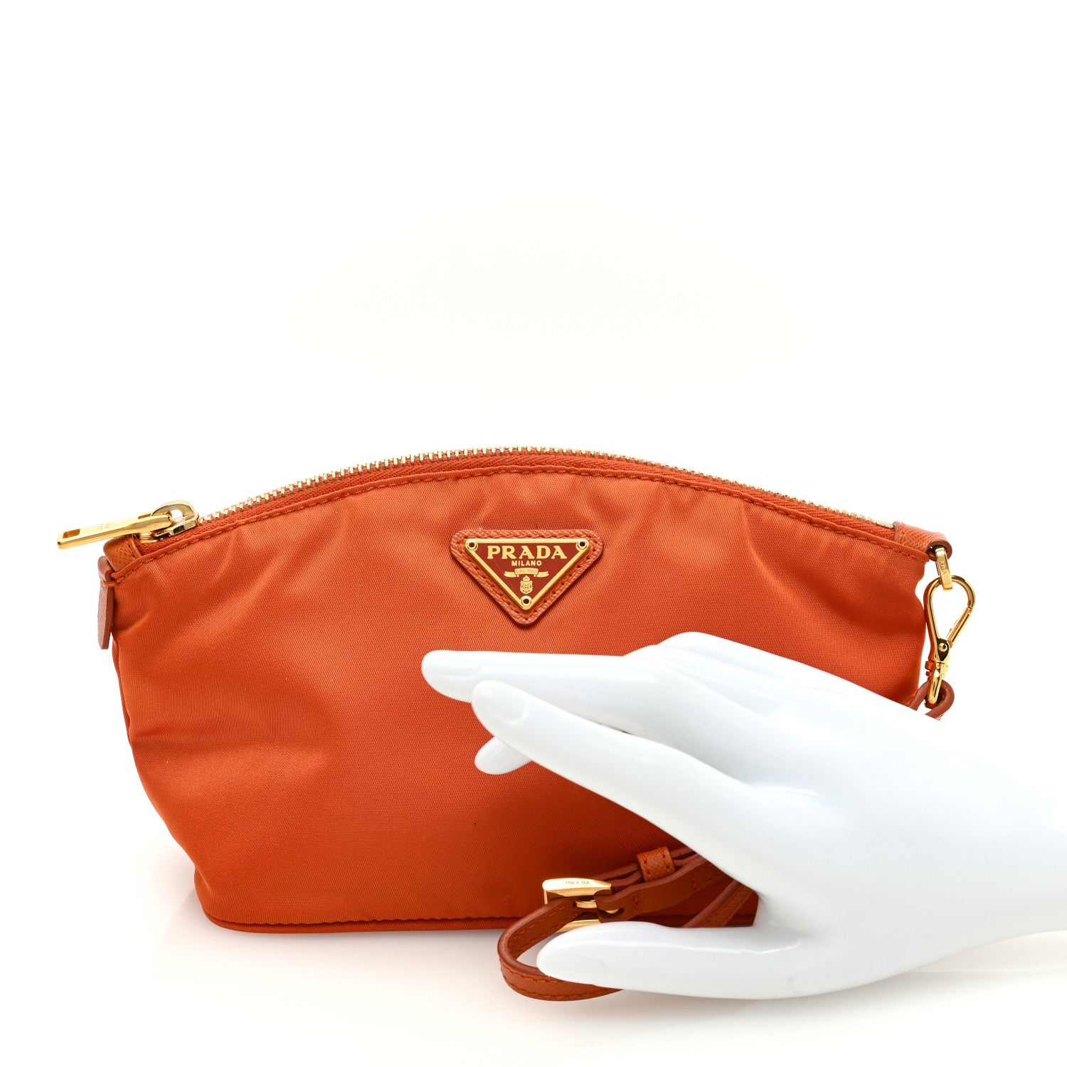 Prada Tessuto Nylon Vela Saffiano Wristlet Orange 2 of 9