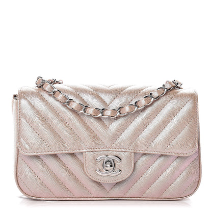 Chanel Iridescent Caviar Chevron Quilted Mini Rectangular Flap Light Gold 1 of 11