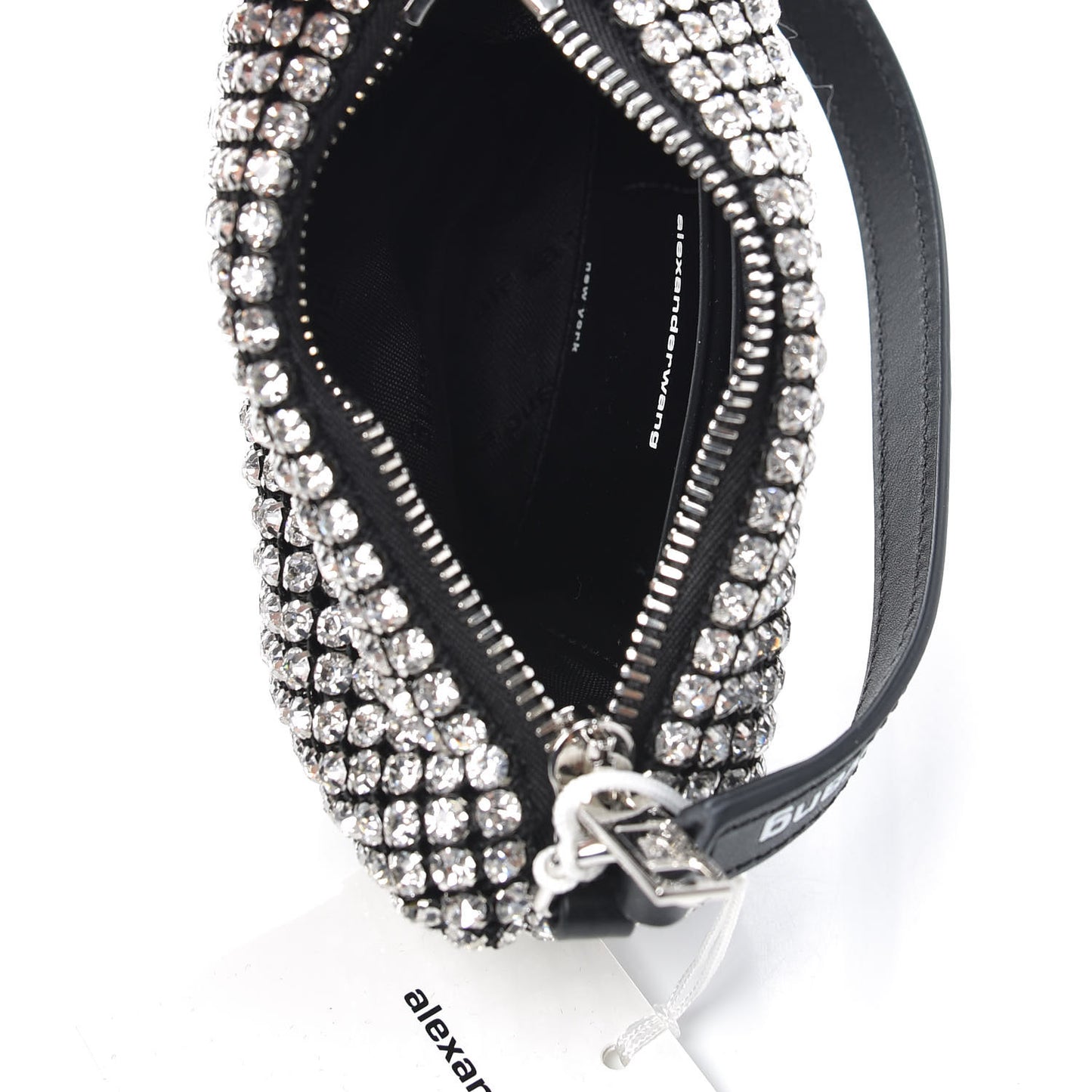Mesh Crystal Rhinestone Mini Heiress Pouch Black Silver