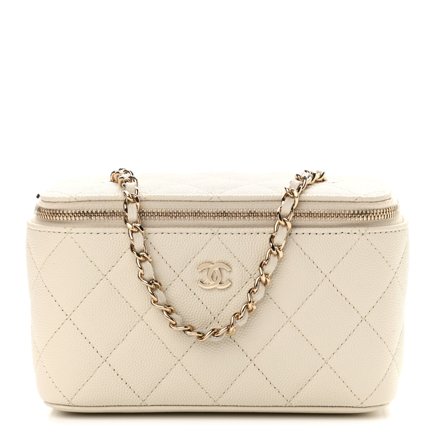 Caviar Quilted Small Vanity Case With Chain White