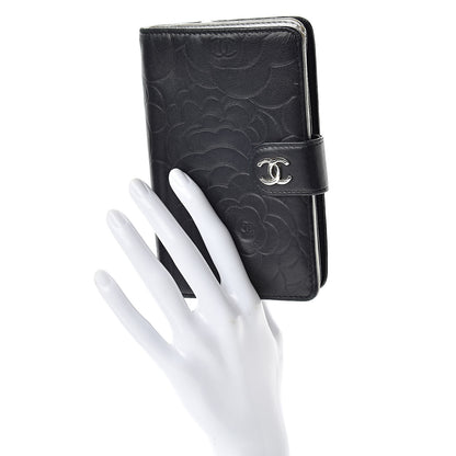Chanel Lambskin Camellia Embossed Zipped Pocket Wallet Black 2 of 19