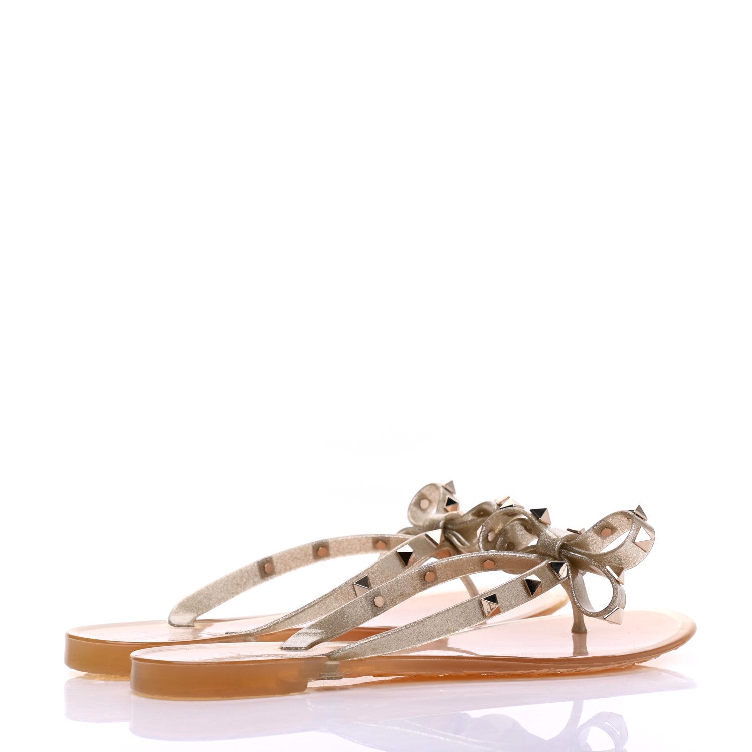 Valentino Garavani PVC Jelly Glitter Rockstud Bow Thong Sandals 38 Oro 4 of 8