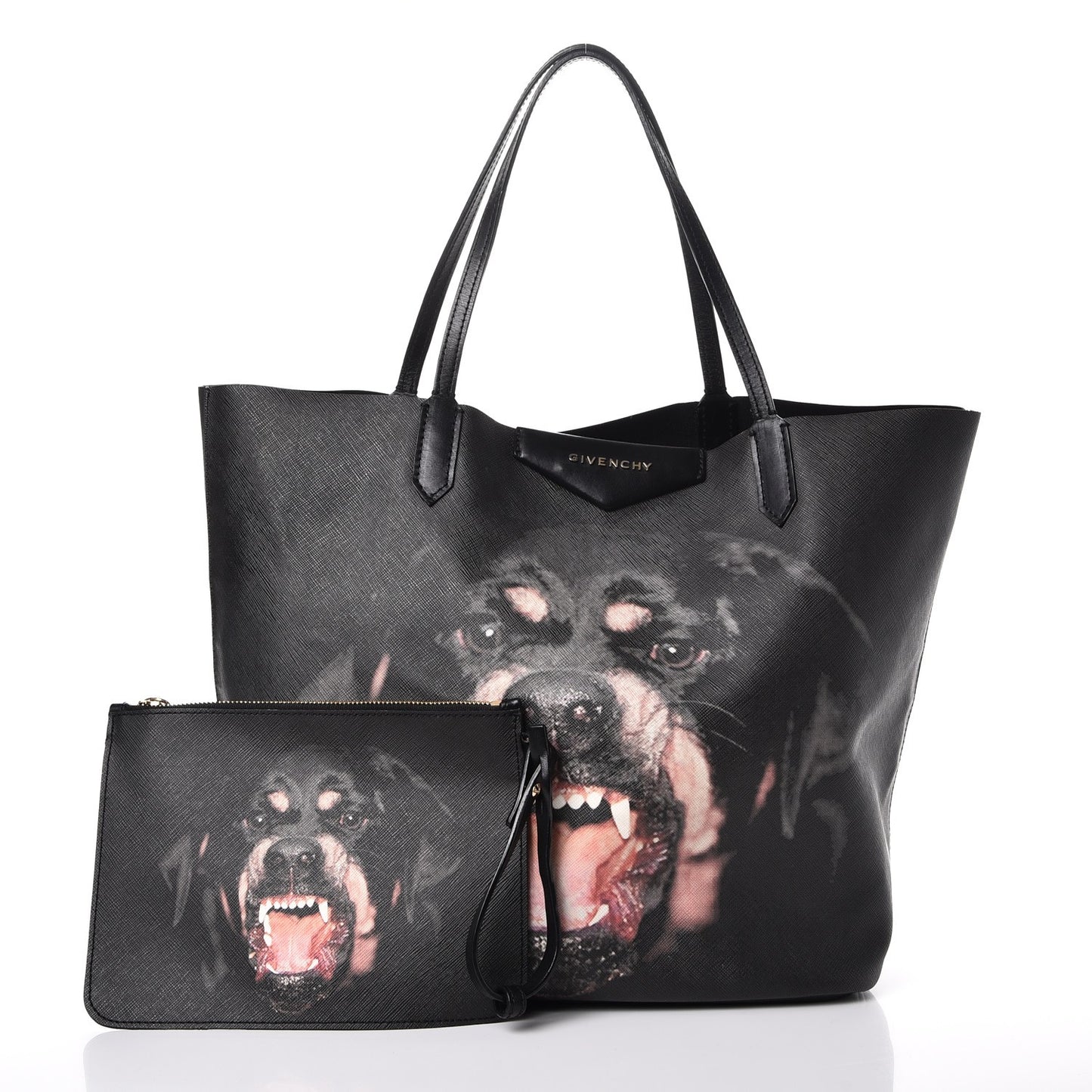 Textured Coated Canvas Rottweiler Pint Large Antigona Tote Black