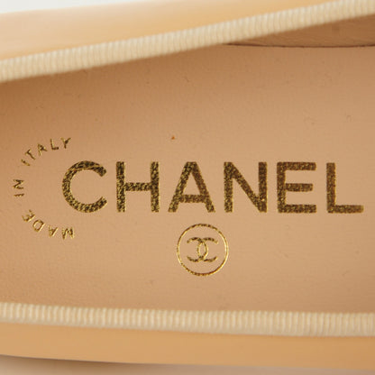 Chanel Lambskin Cap Toe CC Ballerina Flats 36.5 Beige Black 7 of 9