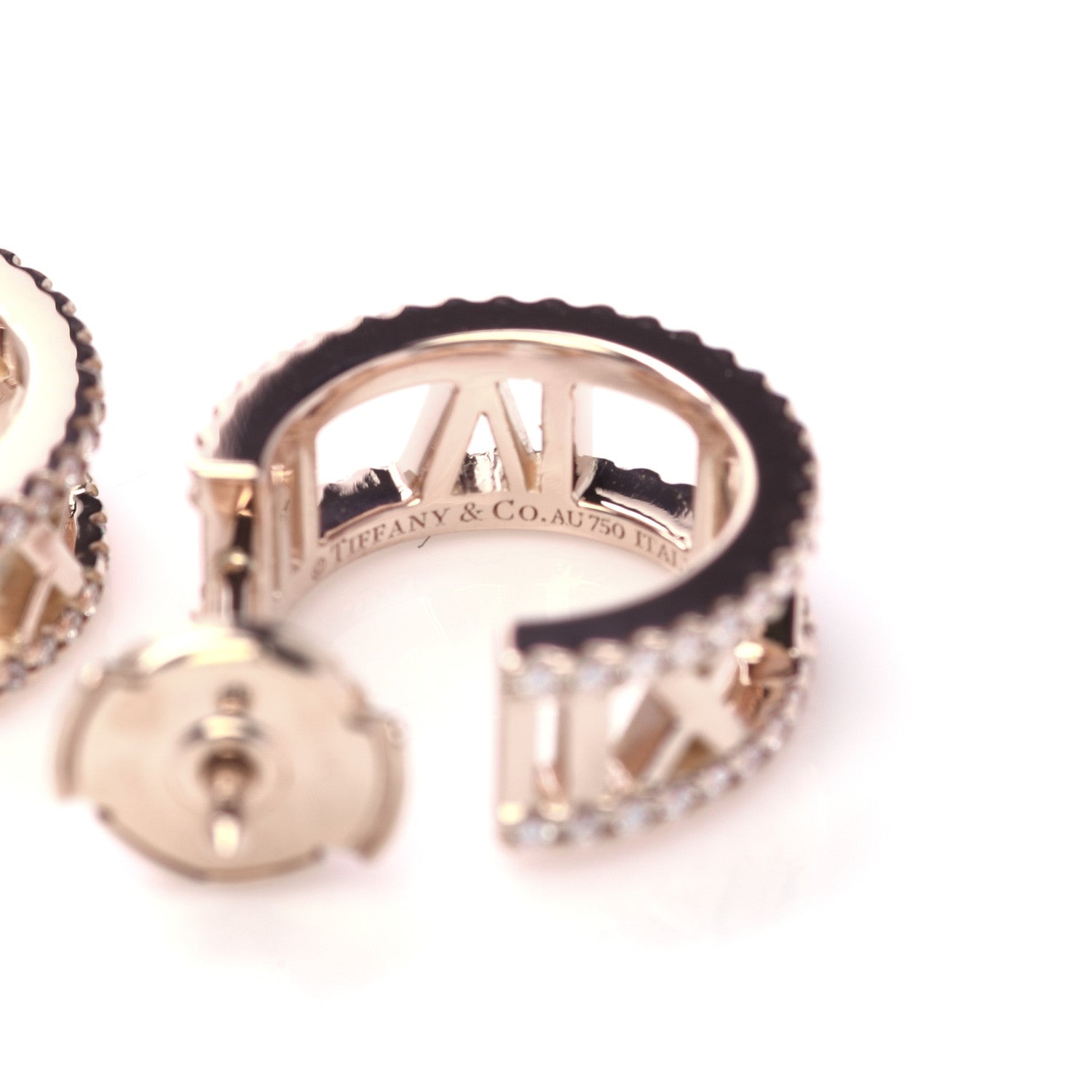 Tiffany 18K Rose Gold Diamond Atlas Open Hoop Earrings 4 of 6