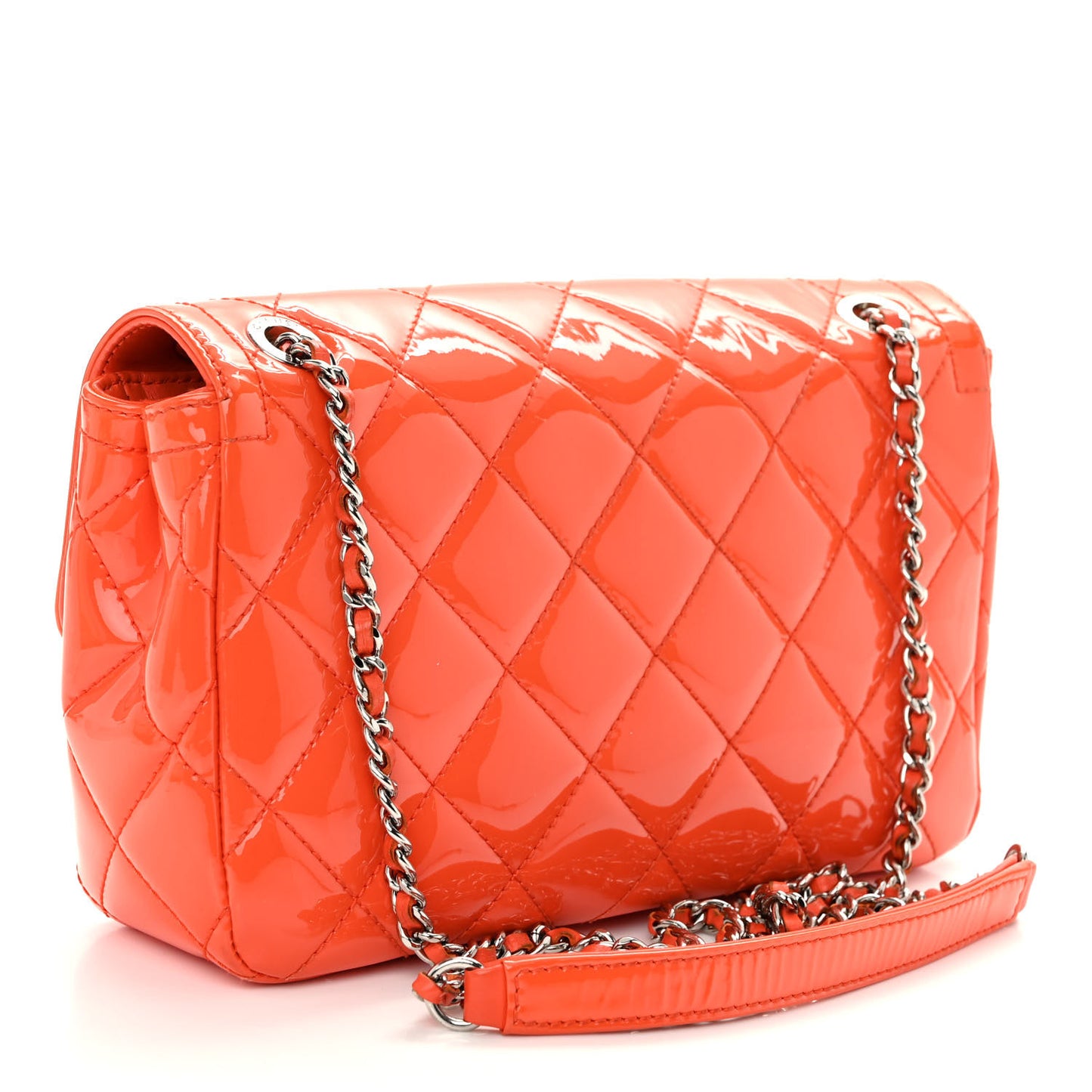 Patent Quilted Small Coco Shine Flap Orange
