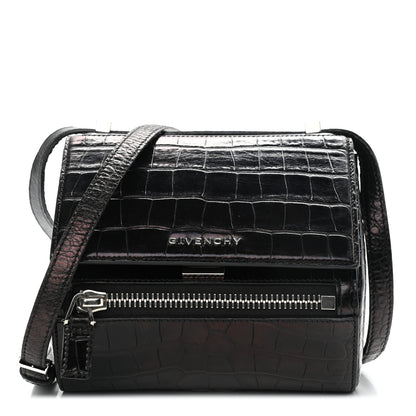 Givenchy Calfskin Crocodile Embossed Mini Pandora Box Crossbody Bag Black 1 of 14