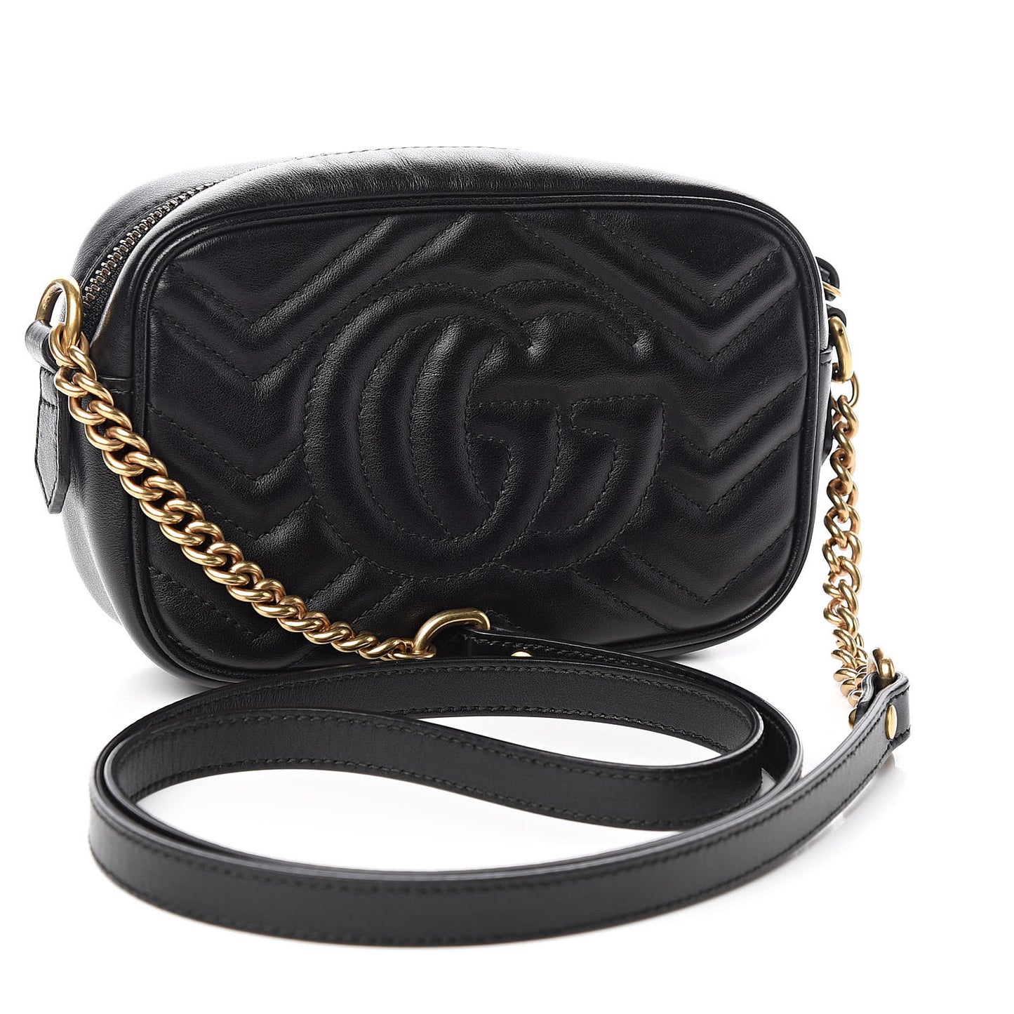 Calfskin Matelasse Mini GG Marmont Chain Shoulder Bag Black
