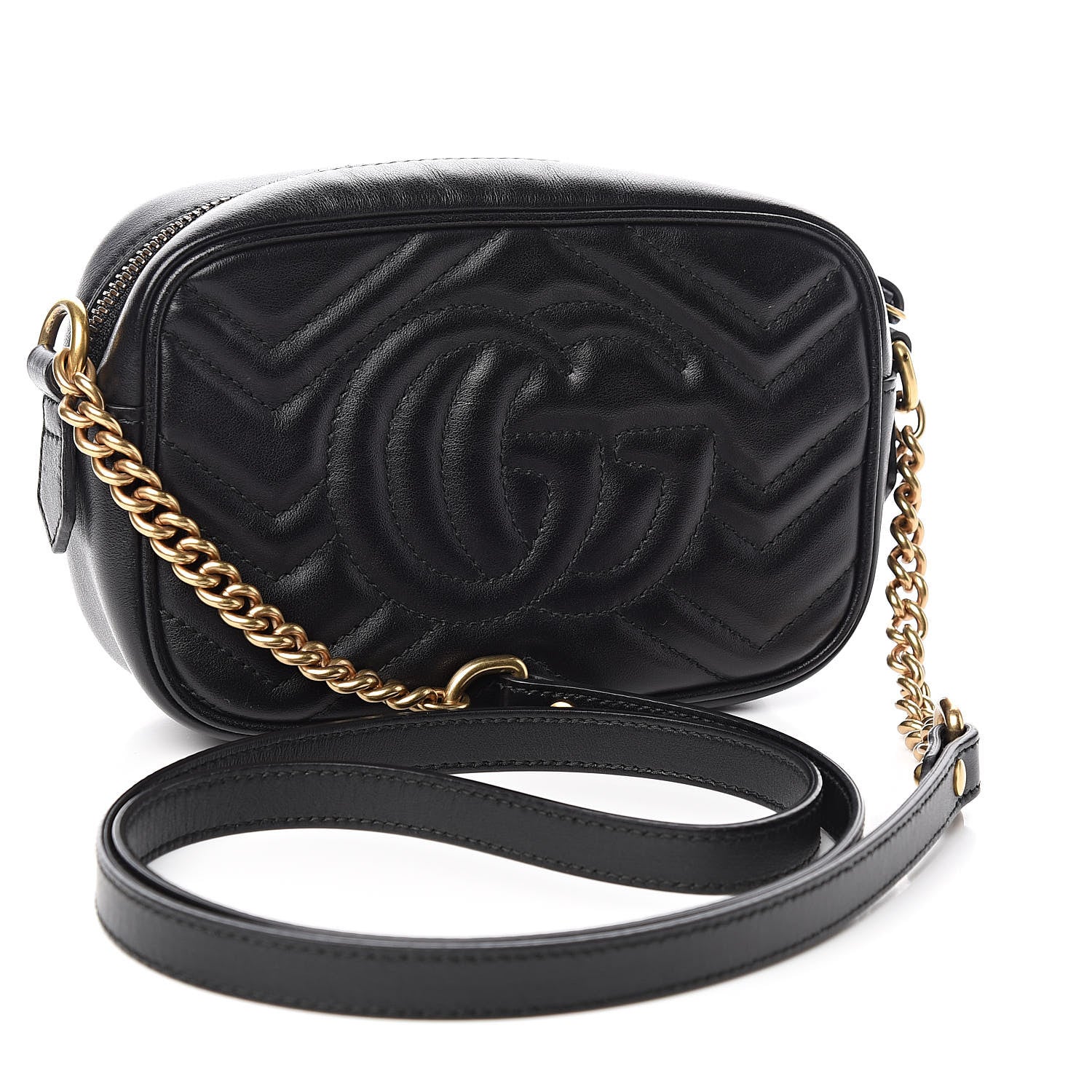 Gucci Calfskin Matelasse Mini GG Marmont Chain Shoulder Bag Black 3 of 11