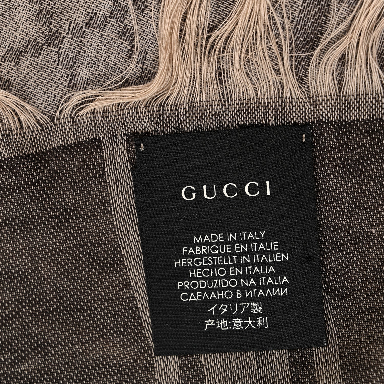 Gucci Wool Silk GG Monogram Diamante Plaid Surviee Shawl Beige Dark Brown 4 of 4