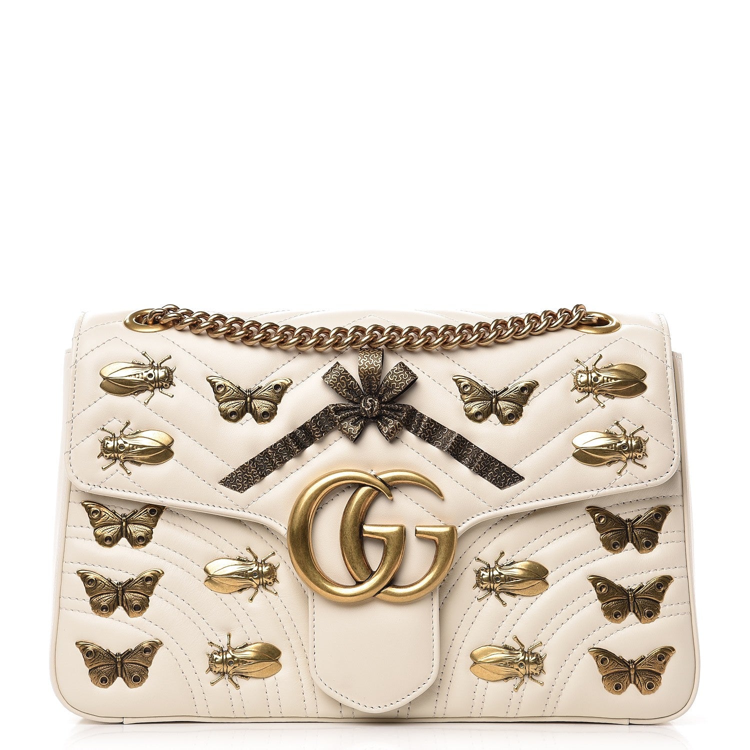 Gucci Calfskin Matelasse Animal Studs Medium GG Marmont Shoulder Bag Mystic White 1 of 9