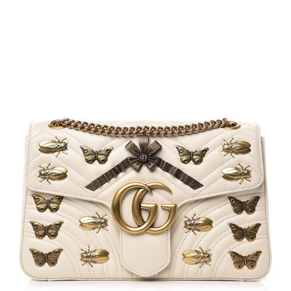 Gucci Calfskin Matelasse Animal Studs Medium GG Marmont Shoulder Bag Mystic White 1 of 9