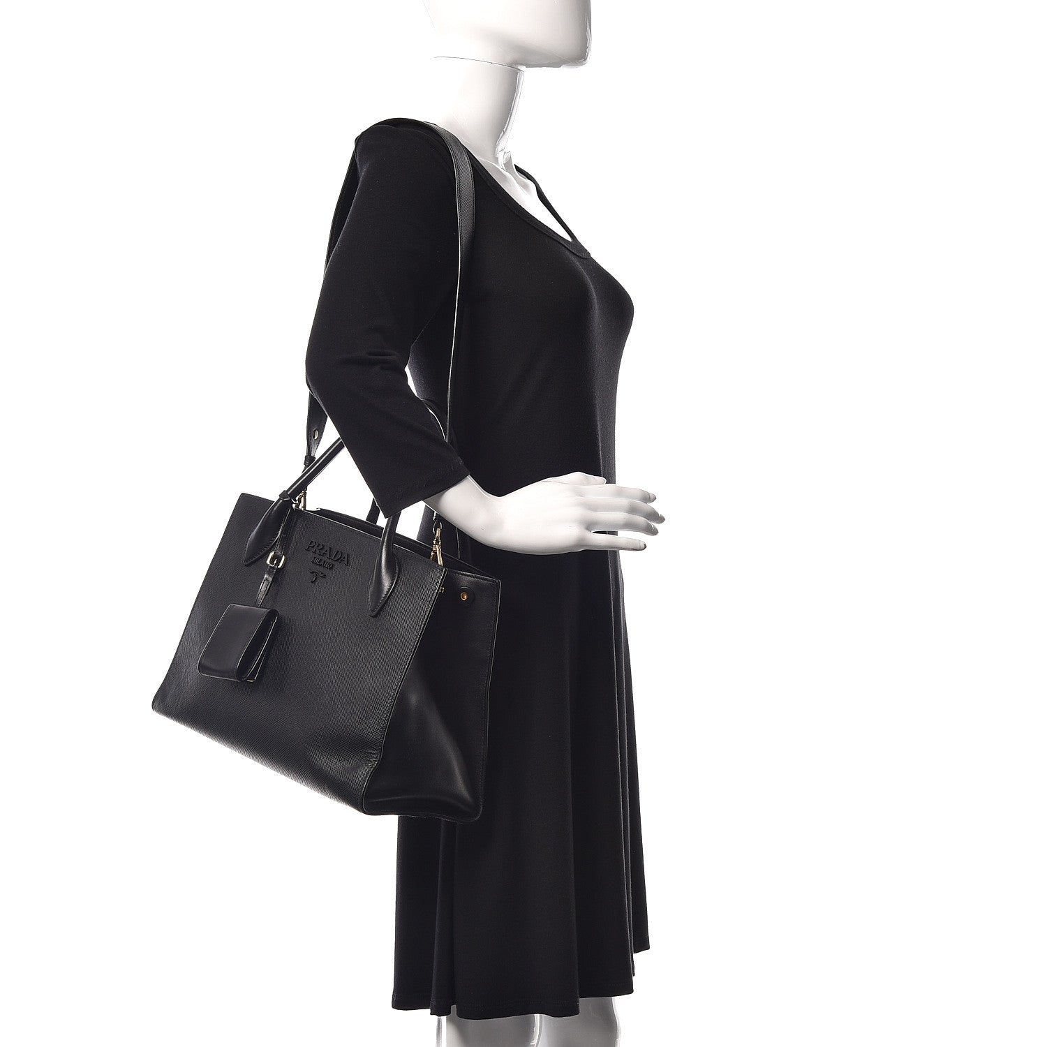 Prada Saffiano Cuir Calfskin Medium Monochrome Top Handle Tote Black 2 of 8