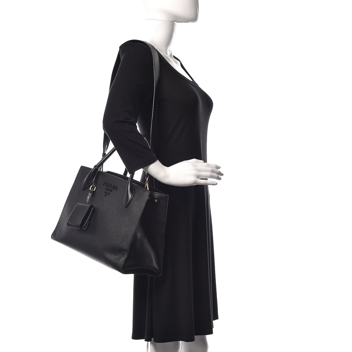 Saffiano Cuir Calfskin Medium Monochrome Top Handle Tote Black