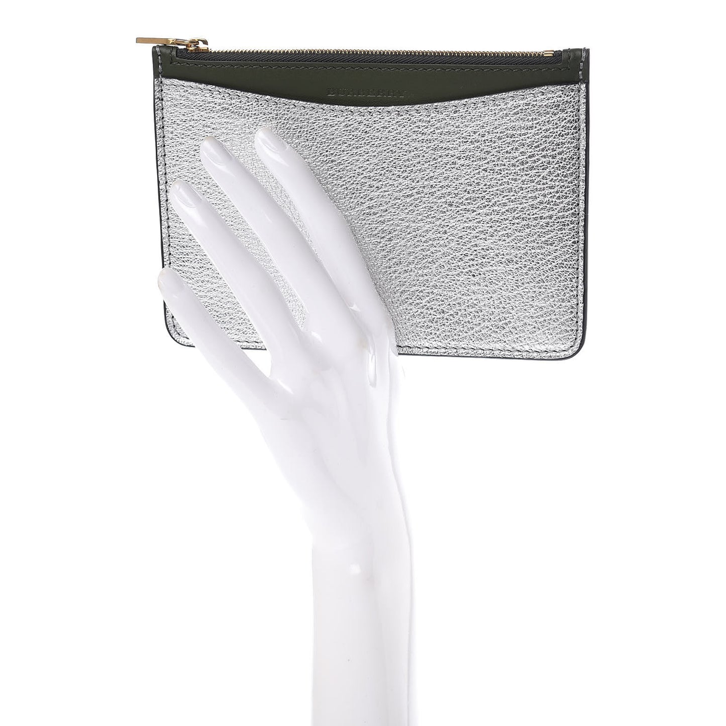 Metallic Hayes Goatskin D-Ring Zipper Coin Pouch Silver