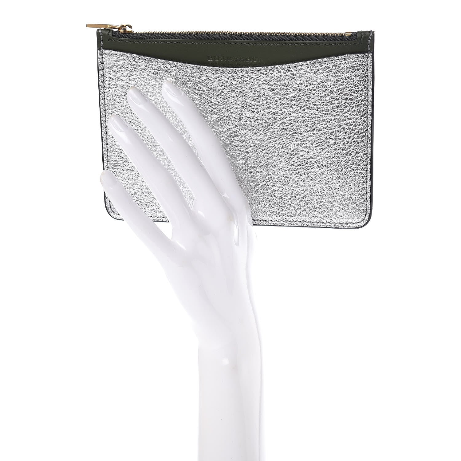 Burberry Metallic Hayes Goatskin D-Ring Zipper Coin Pouch Silver 2 of 8