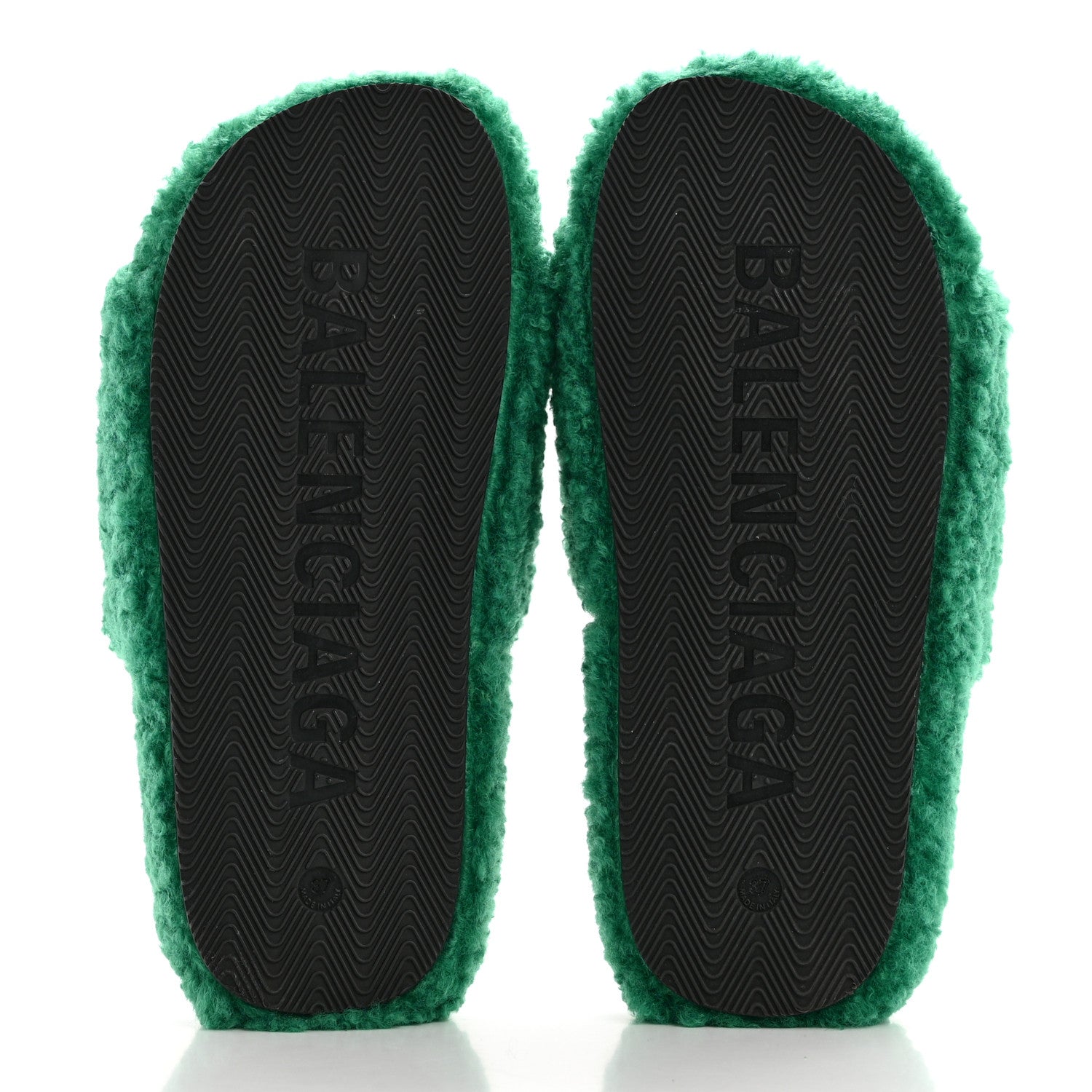 Balenciaga Faux Shearling Political Campaign Logo Slide Sandals 37 Grass Green 5 of 7
