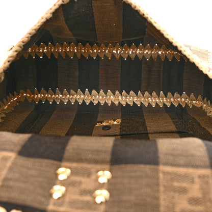 Fendi Fabric Jacquard Raffia Straw Pequin Gingham Woven Baguette Beige Black Natural 5 of 10