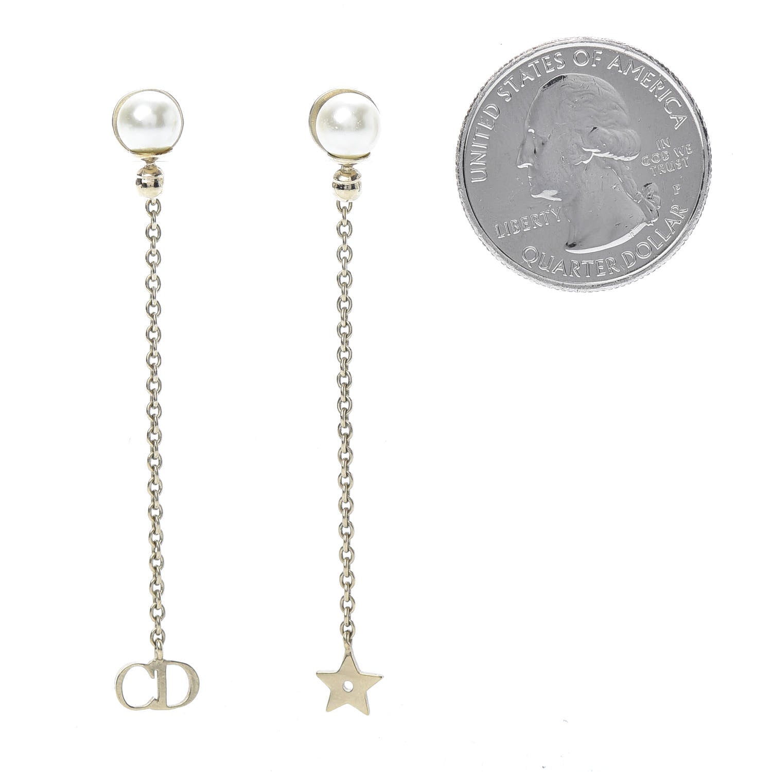 Christian Dior Pearl La Petite Tribale Dangle Chain Earrings Gold 2 of 4