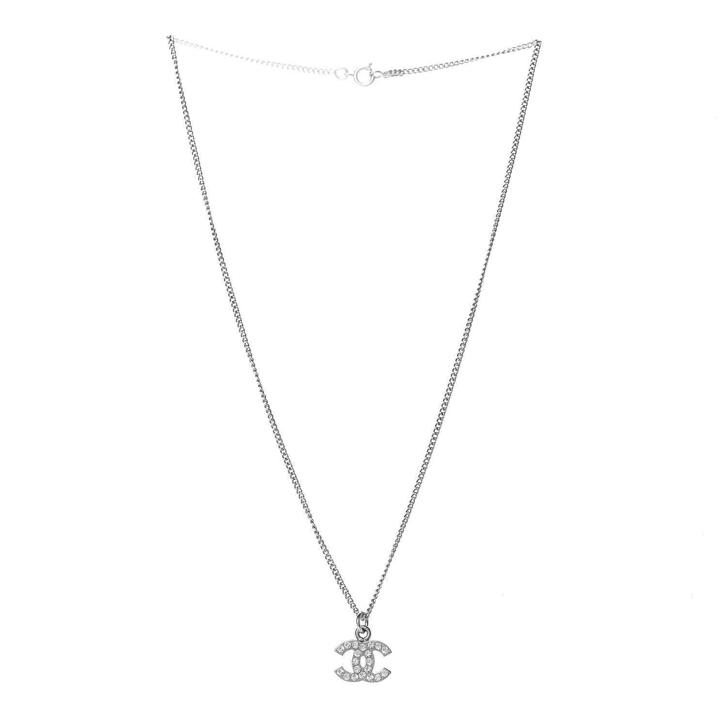 Chanel Crystal Timeless CC Necklace Silver 3 of 6