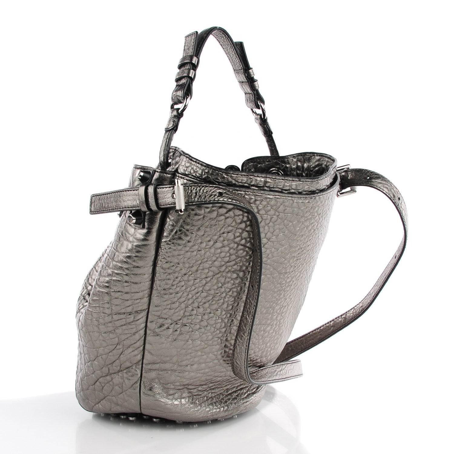 Alexander Wang Metallic Pebbled Lambskin Diego Bucket Bag Carbon Gunmetal Hardware 3 of 6