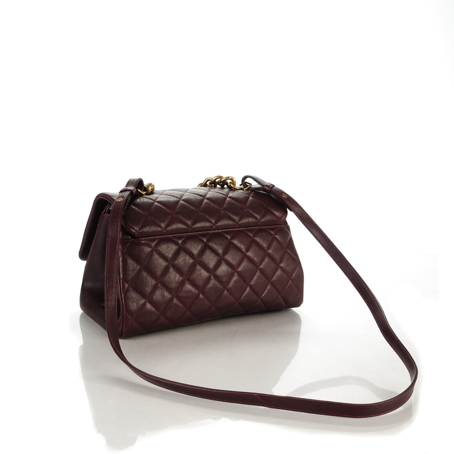 Shiny Sheepskin Quilted Large Trapezio Flap Dark Burgundy