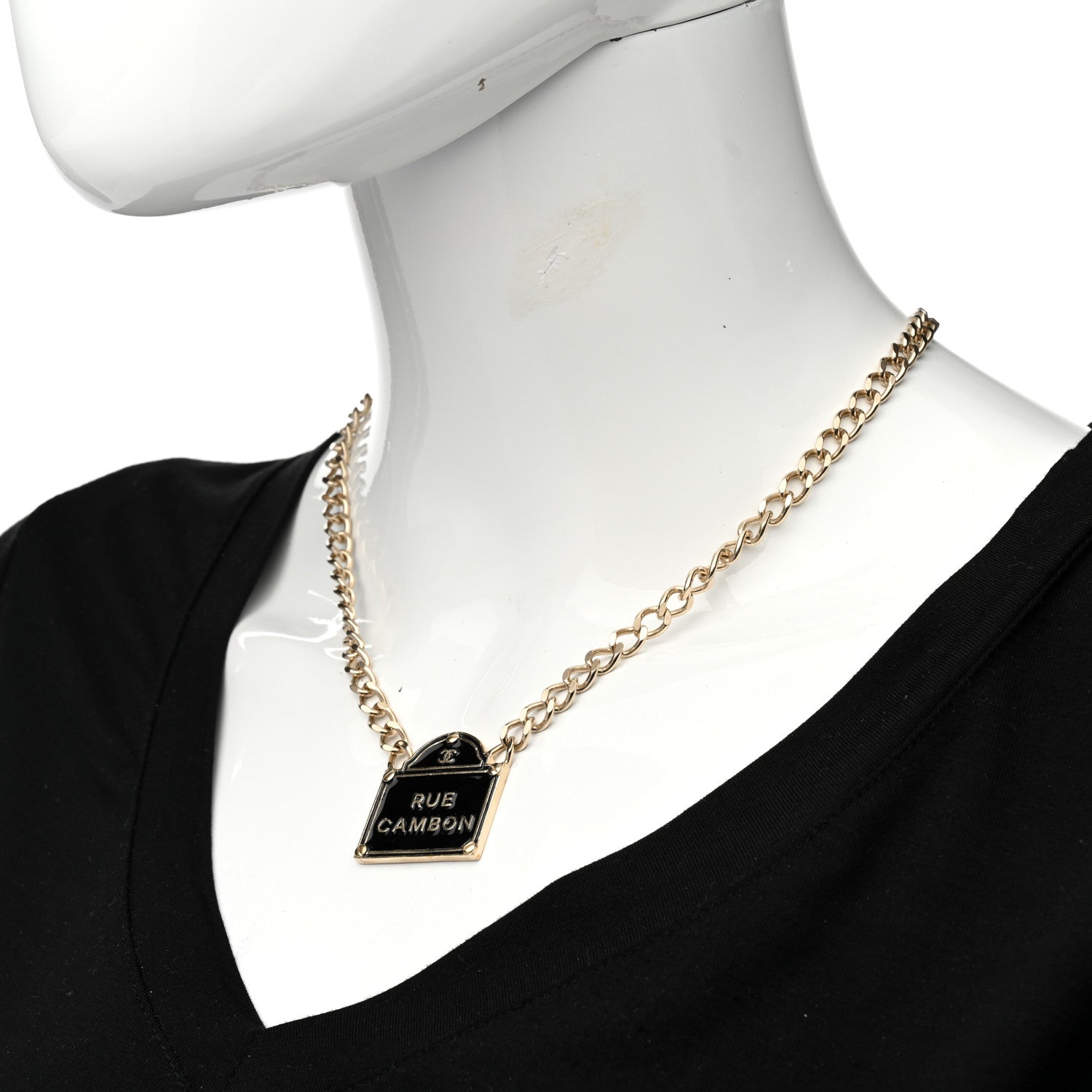 Chanel Enamel Metal Chain Link Rue Cambon Necklace Gold Black 2 of 6