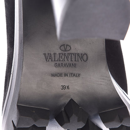 Valentino Garavani Suede Shearling Rockstud Lace-Up Ankle Boots 39.5 Black 7 of 8