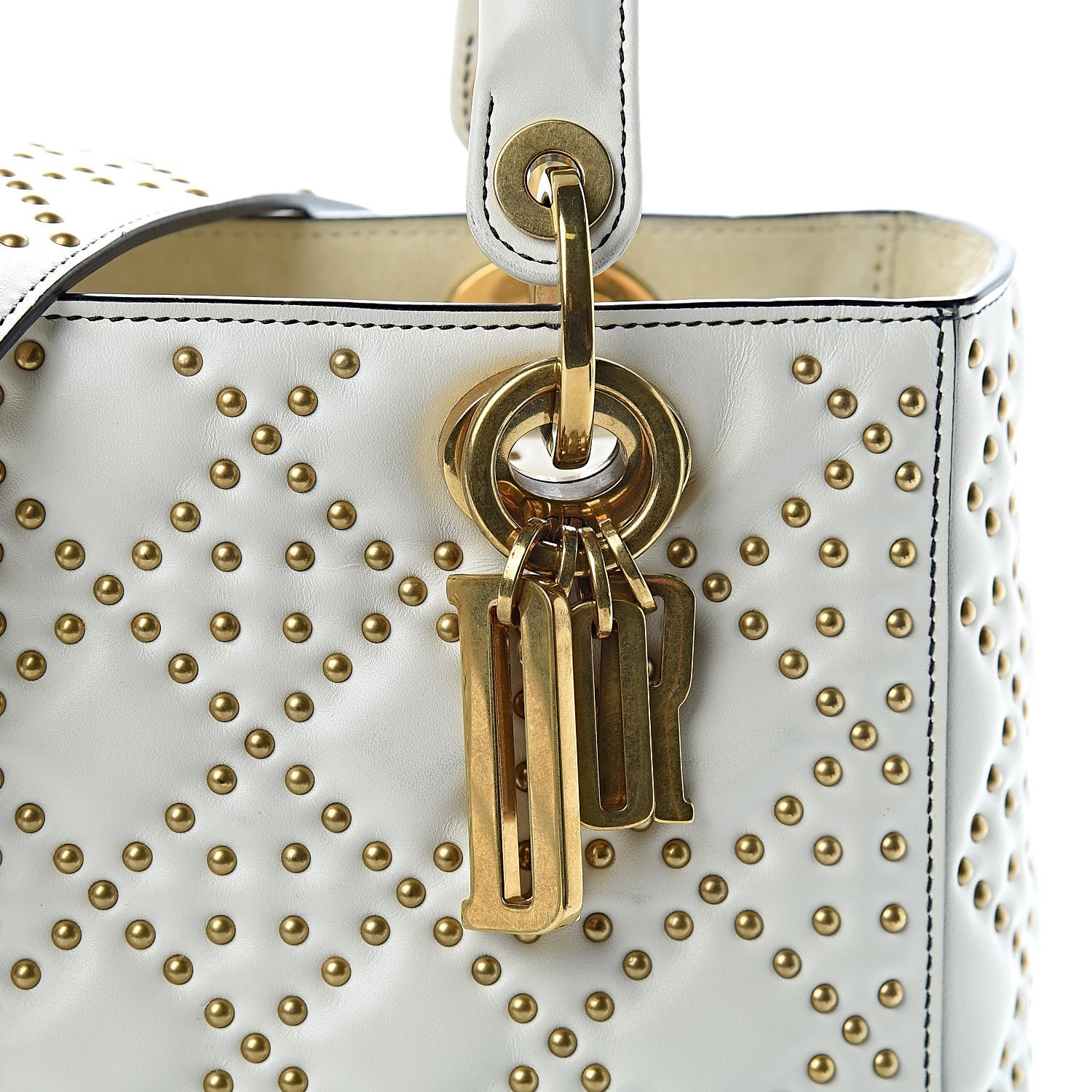 Christian Dior Calfskin Cannage Studded Medium Supple Lady Dior White 8 of 10