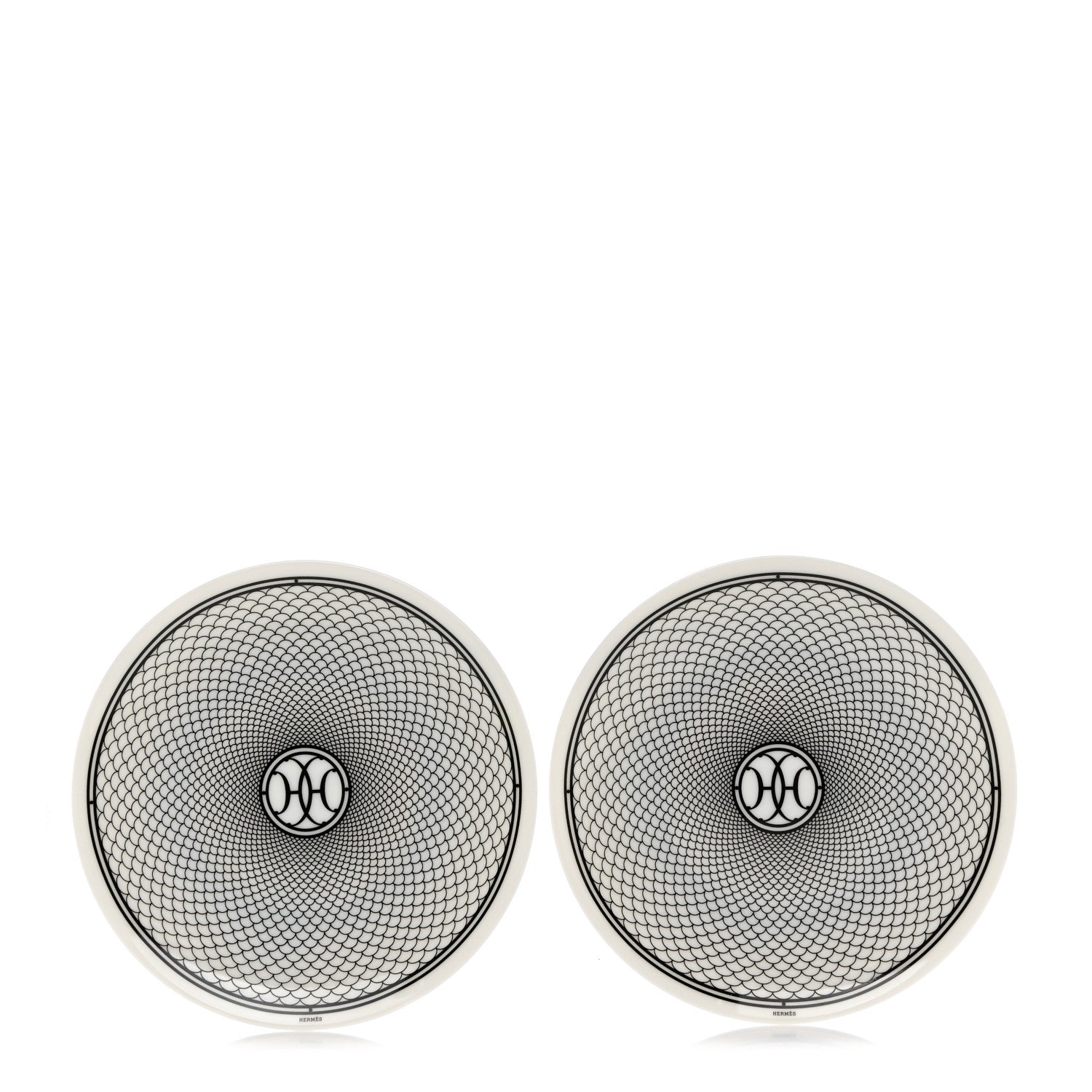 Hermes Porcelain H Deco Dinner Plate Set of 2 Black White 1 of 5