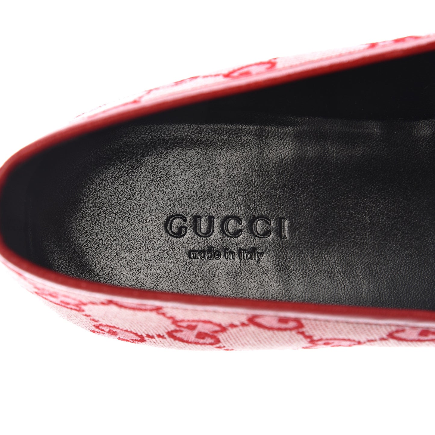 Canvas GG Monogram Horsebit Womens Jordaan Loafers 38.5 Gardenia Hibiscus Red
