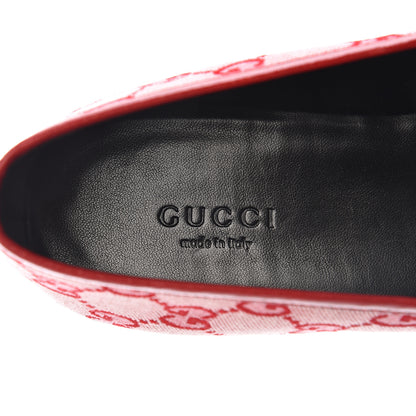 Gucci Canvas GG Monogram Horsebit Womens Jordaan Loafers 38.5 Gardenia Hibiscus Red 7 of 10