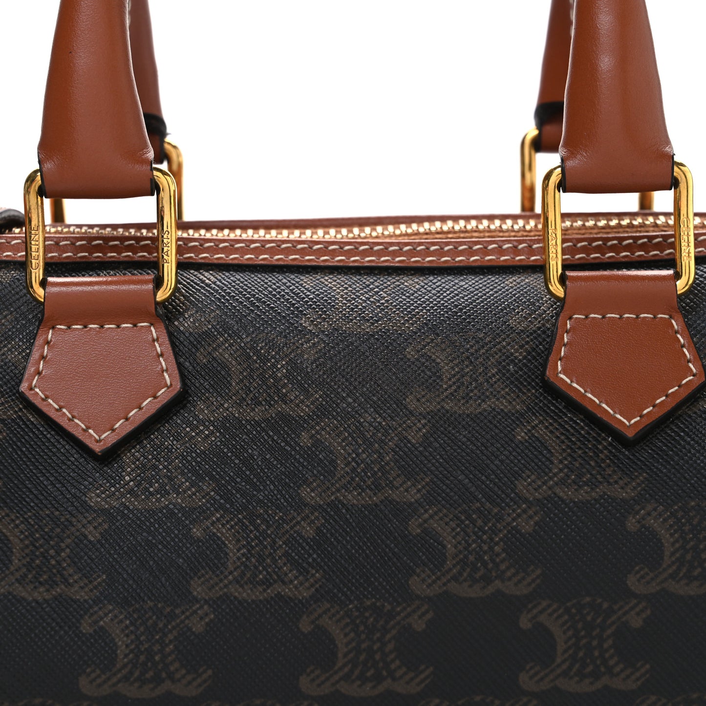 Triomphe Canvas Calfskin Small Boston Bag Tan