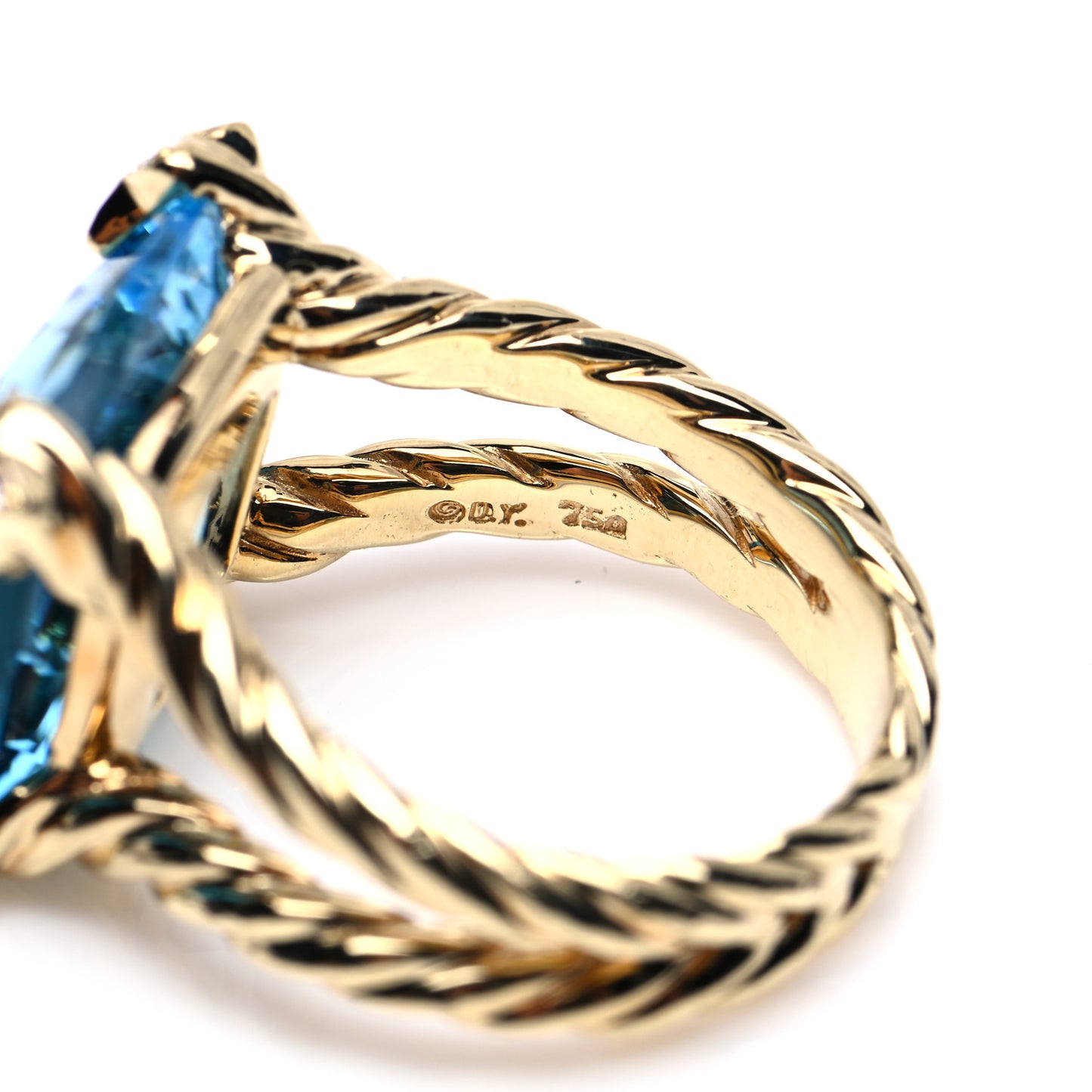18K Yellow Gold Diamond Blue Topaz 15mm Cushion On Point Ring 54 7
