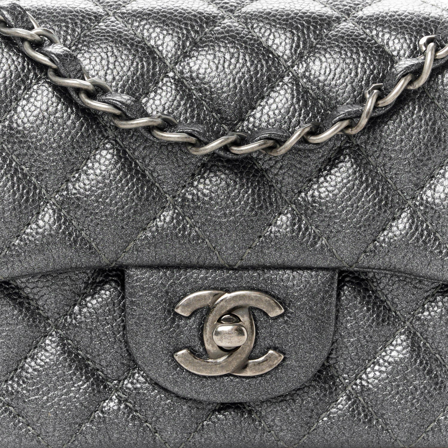 Chanel Pearly Caviar Quilted Mini Rectangular Flap Grey 9 of 11
