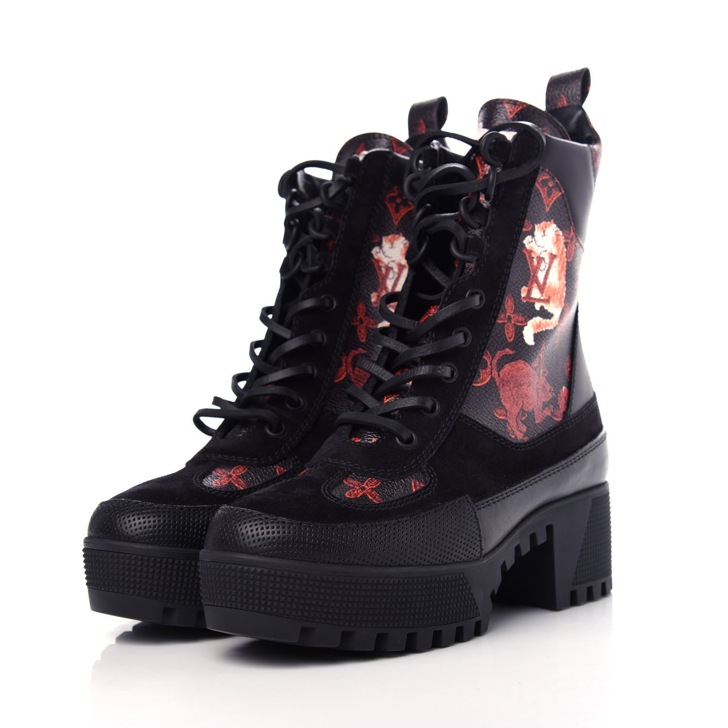 Louis Vuitton Suede Calfskin Catogram Laureate Platform Desert Boots 36 Black Marron 3 of 11