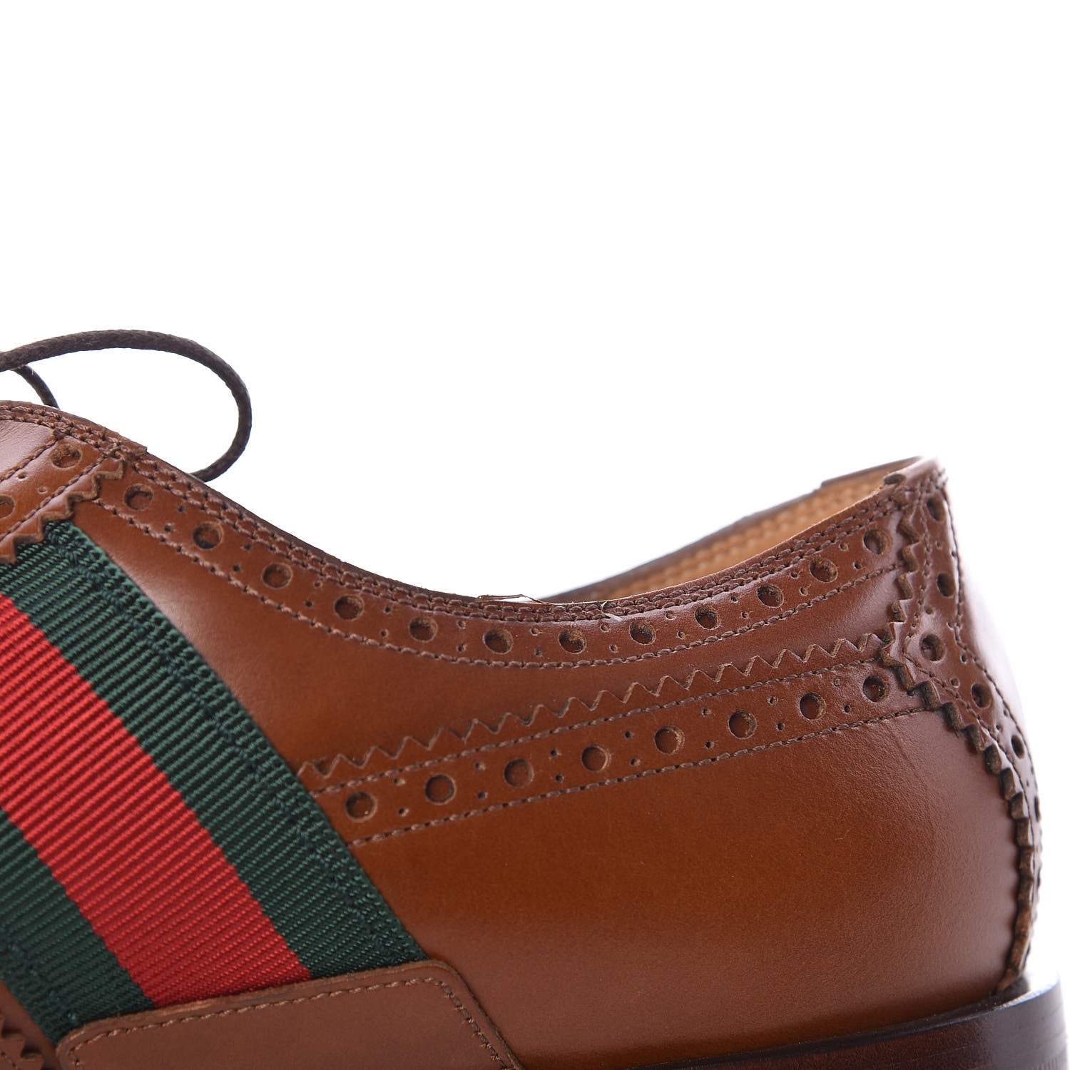 Gucci Calfskin Web Bee Embroidered Mens Lace Up Brogue Wingtip Derby Shoes 7.5 Cuir 16 of 17