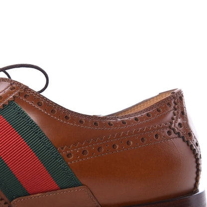 Gucci Calfskin Web Bee Embroidered Mens Lace Up Brogue Wingtip Derby Shoes 7.5 Cuir 16 of 17
